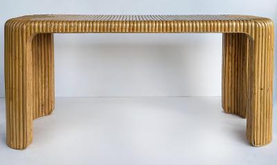 Coastal Split Reed Console Sofa Table with Waterfall Edges