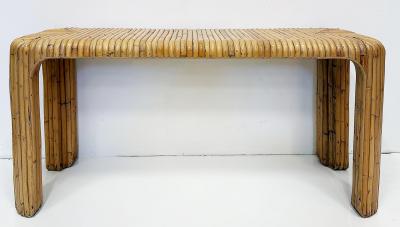 Coastal Split Reed Console Sofa Table with Waterfall Edges