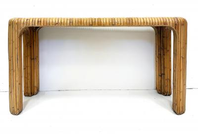 Coastal Split Reed Console Sofa Table with Waterfall Edges