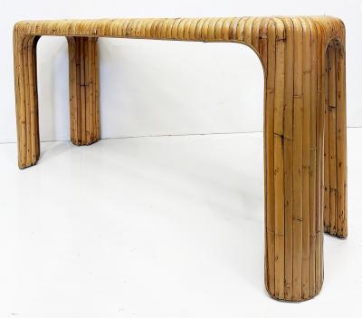Coastal Split Reed Console Sofa Table with Waterfall Edges