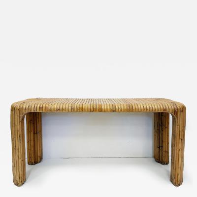 Coastal Split Reed Console Sofa Table with Waterfall Edges