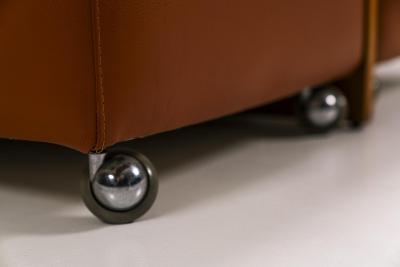 Coffee Table In Cherry Wood With Four Faux Mobile Poufs Italy 1970s