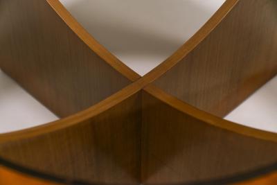 Coffee Table In Cherry Wood With Four Faux Mobile Poufs Italy 1970s