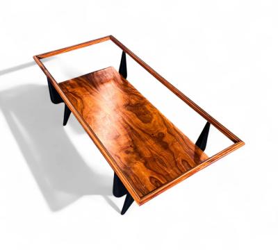 Coffee Table in Caviuna wood Opaque Glass Fratte 1950s Lot 838