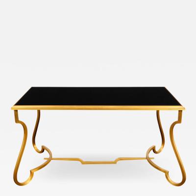 Coffee Table in Matte Gold Plated Brass and Inset Black Glass Top 2001