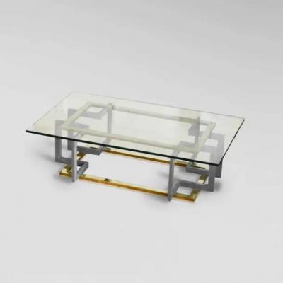Coffee Table in Metal and Brass with Glass Top 1980s