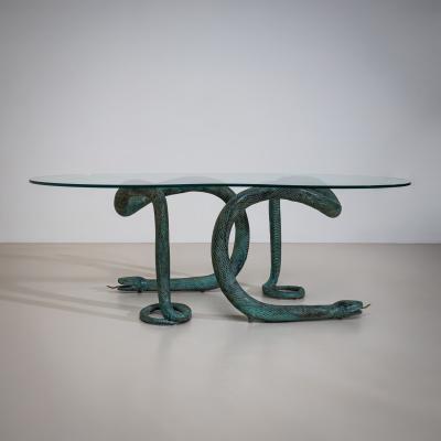 Coffee Table with Bronze Snakes 20th Century