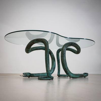 Coffee Table with Bronze Snakes 20th Century
