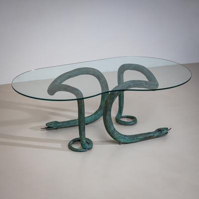 Coffee Table with Bronze Snakes 20th Century