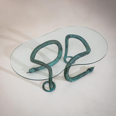 Coffee Table with Bronze Snakes 20th Century