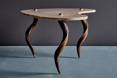 Coffee Table with Marble Top and Natural Horn Legs