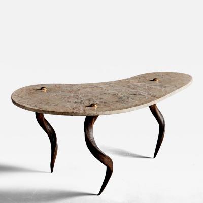 Coffee Table with Marble Top and Natural Horn Legs