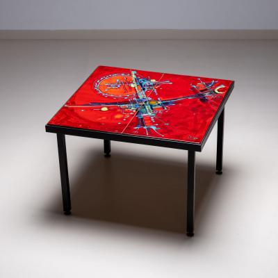 Coffee Table with red tiles signed Elli Bianchetti Italy Mid 20th century