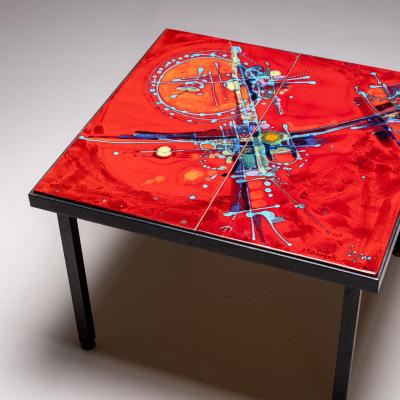 Coffee Table with red tiles signed Elli Bianchetti Italy Mid 20th century