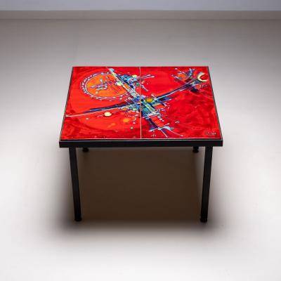 Coffee Table with red tiles signed Elli Bianchetti Italy Mid 20th century