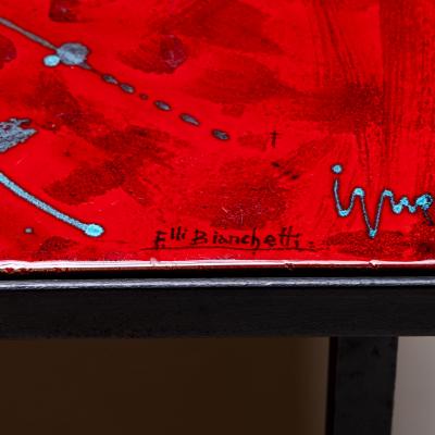 Coffee Table with red tiles signed Elli Bianchetti Italy Mid 20th century