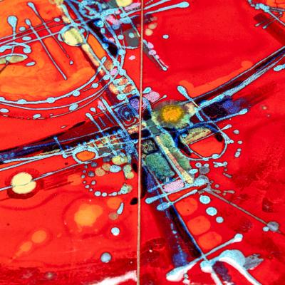 Coffee Table with red tiles signed Elli Bianchetti Italy Mid 20th century