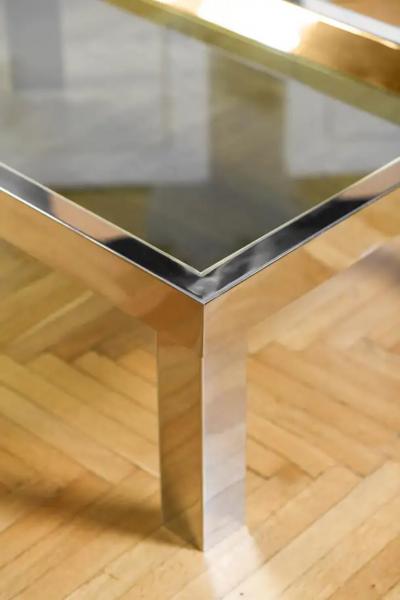 Coffee table in brass and chromed metal with glass top Italy 1970