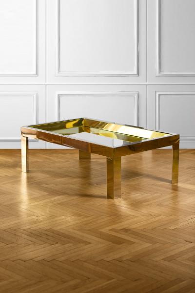 Coffee table in brass and chromed metal with glass top Italy 1970