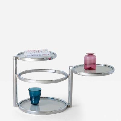 Coffee table with three sheves iin chromed metal and ground glass 