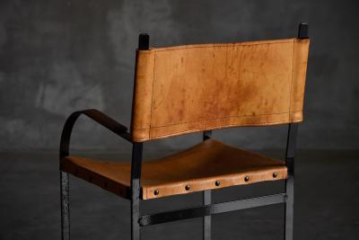 Cognac Leather Armchair Black Lacquer Steel Frame Belgium 1960s