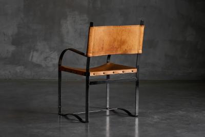 Cognac Leather Armchair Black Lacquer Steel Frame Belgium 1960s