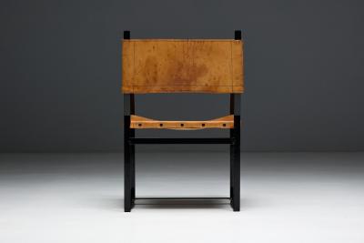 Cognac Leather Armchair Black Lacquer Steel Frame Belgium 1960s