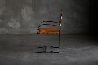 Cognac Leather Armchair Black Lacquer Steel Frame Belgium 1960s