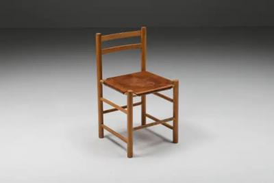 Cognac Mid Century Dining Chairs France 1950s