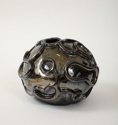 Coiled Ceramic Moonvase with Platinum Glaze Made By Aram C 