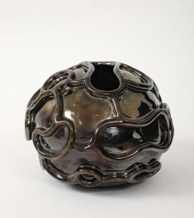 Coiled Ceramic Moonvase with Platinum Glaze Made By Aram C 