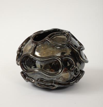 Coiled Ceramic Moonvase with Platinum Glaze Made By Aram C 