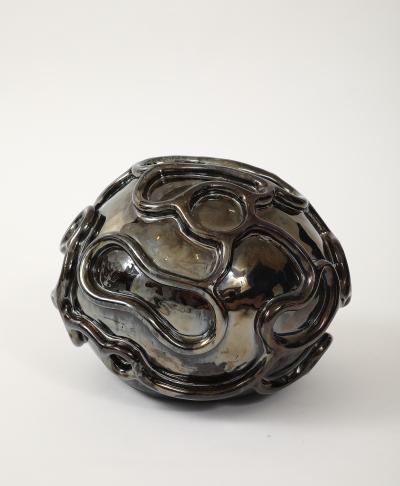 Coiled Ceramic Moonvase with Platinum Glaze Made By Aram C 