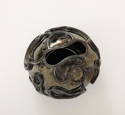 Coiled Ceramic Moonvase with Platinum Glaze Made By Aram C 