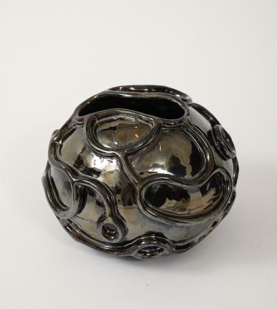 Coiled Ceramic Moonvase with Platinum Glaze Made By Aram C 
