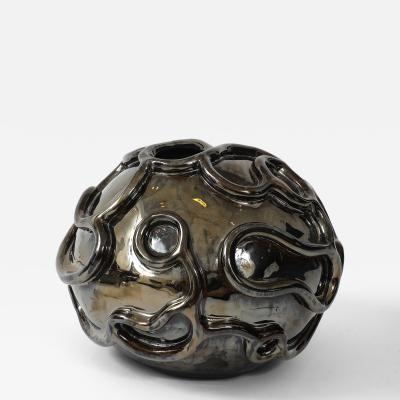 Coiled Ceramic Moonvase with Platinum Glaze Made By Aram C 