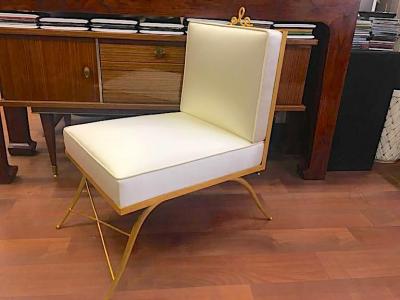 Colette Gueden Colette Gueden Pair of Superb Refined Slipper Chairs Newly Covered in Silk