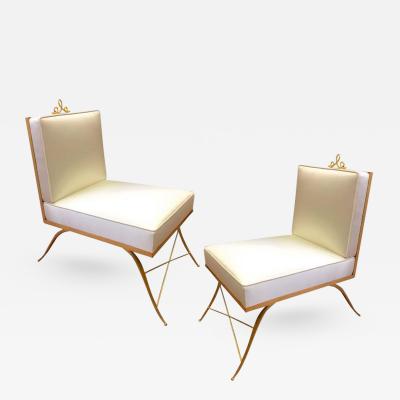 Colette Gueden Colette Gueden Pair of Superb Refined Slipper Chairs Newly Covered in Silk