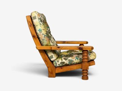 Collden Brutalist Lounge Chairs Pine Fabric Sweden 1970s
