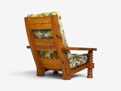 Collden Brutalist Lounge Chairs Pine Fabric Sweden 1970s