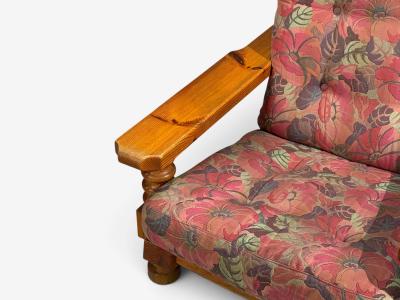 Collden Brutalist Lounge Chairs Pine Fabric Sweden 1970s