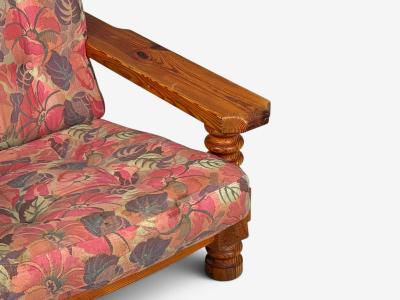 Collden Brutalist Lounge Chairs Pine Fabric Sweden 1970s