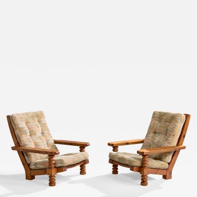 Collden Lounge Chairs with Pine and Fabric Sweden 1970s