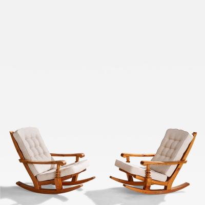 Collden Rocking Lounge Chairs with Pine and Fabric Sweden 1970s