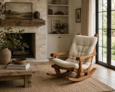Collden Swedish Modern Large Rocking Chair Pine Fabric Sweden 1970s