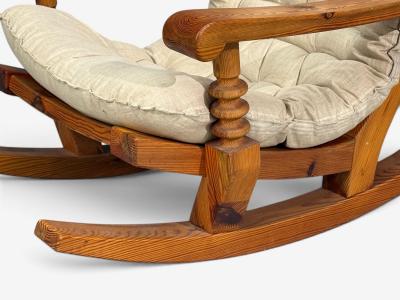 Collden Swedish Modern Large Rocking Chair Pine Fabric Sweden 1970s