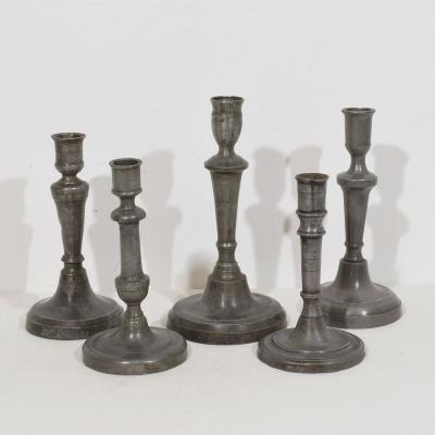 Collection of 18th 19th Century French Pewter Candleholders