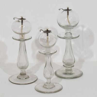 Collection of 19th Century French Glass Weaver Oil Lamps