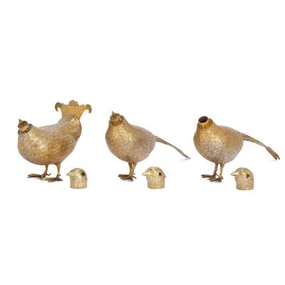 Collection of 19th century bird shaped silver gilt rosewater sprinkles