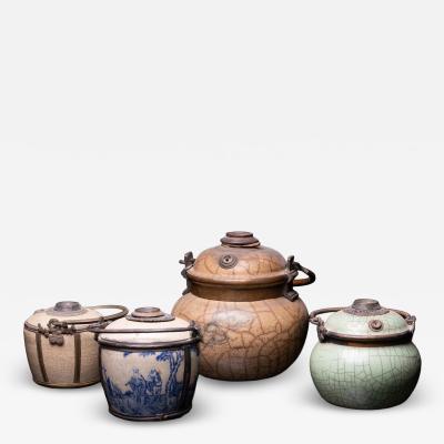 Collection of 4 antique Vietnamese waterpipe bowls